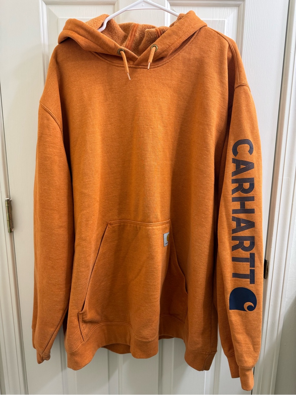 Carhartt Men's Orange Hooded Sweatshirt - Logo Sleeve Pullover